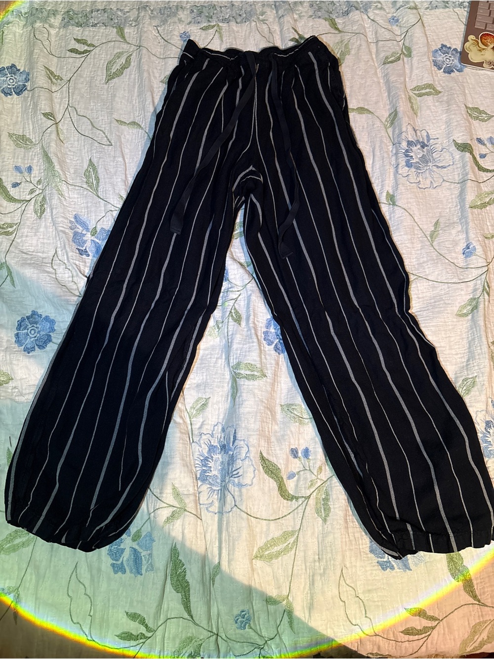 Women's Black Pinstripe Wide-Leg Pants